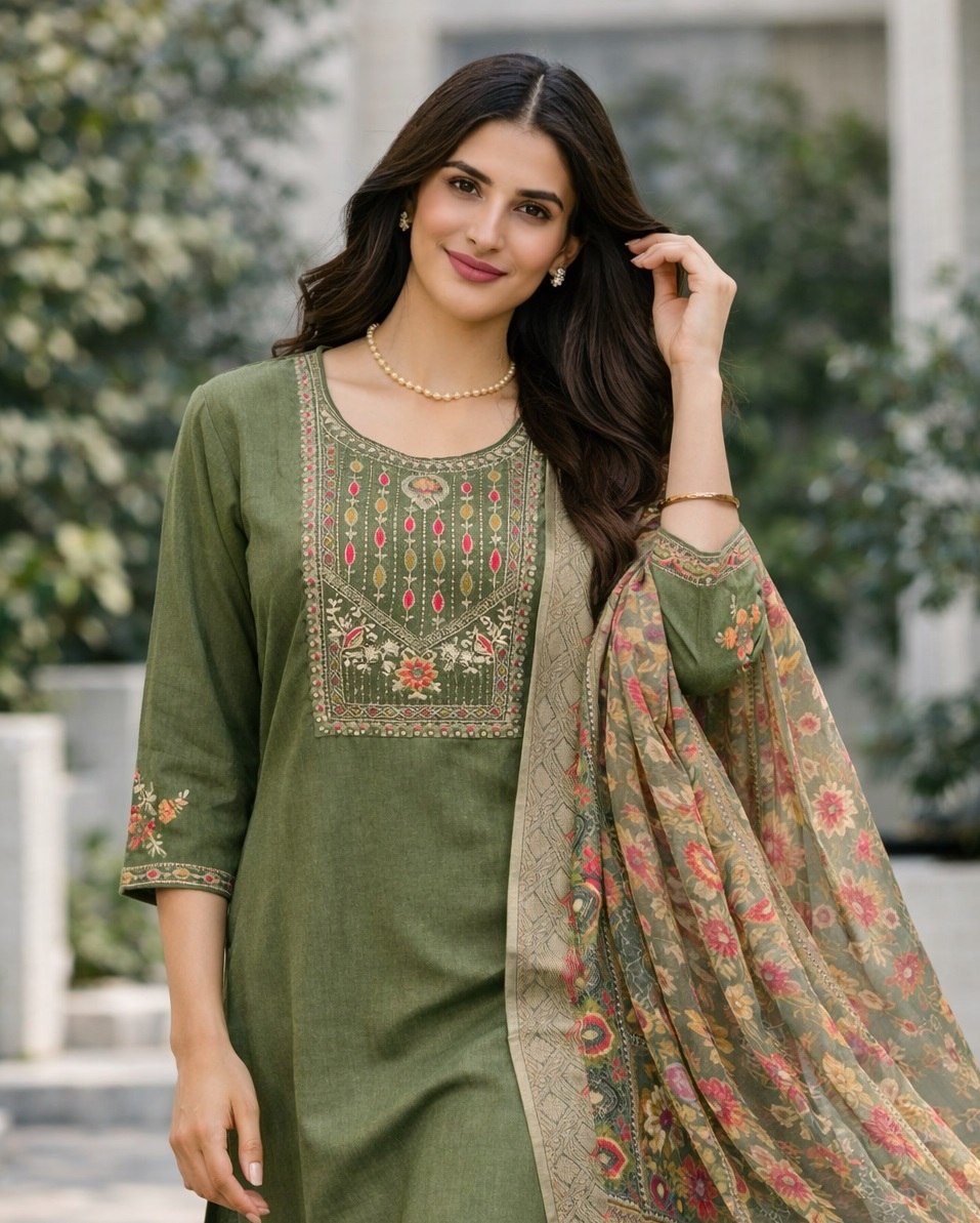 Designer Cotton Silk Kurti Pant Set with Jacquard Shimmer Dupatta | Wedding & Festive Wear Collection