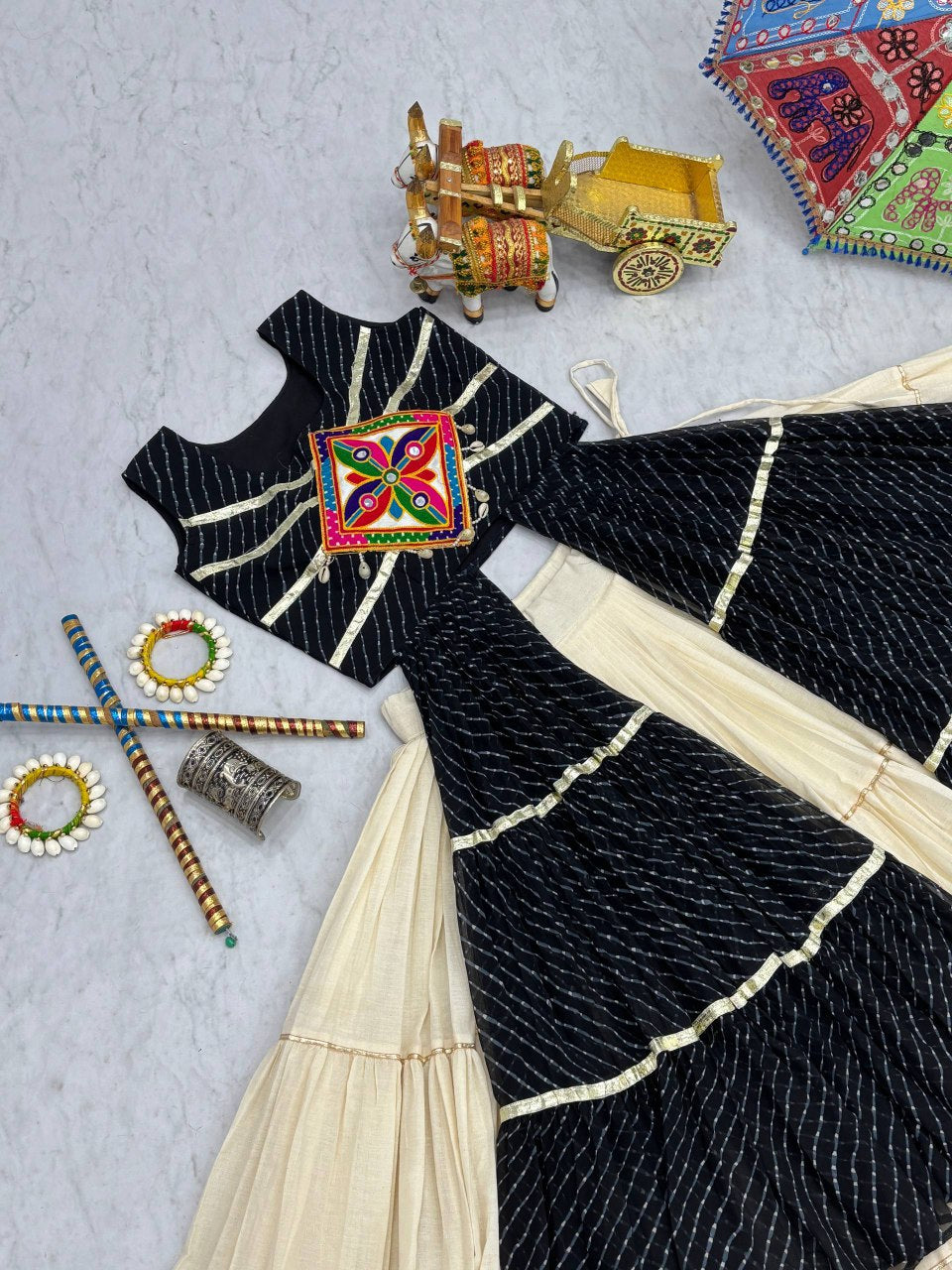 Navratri Special Gamathi Work Cotton Lehenga Choli with 9 Meter Flair - Fully Stitched