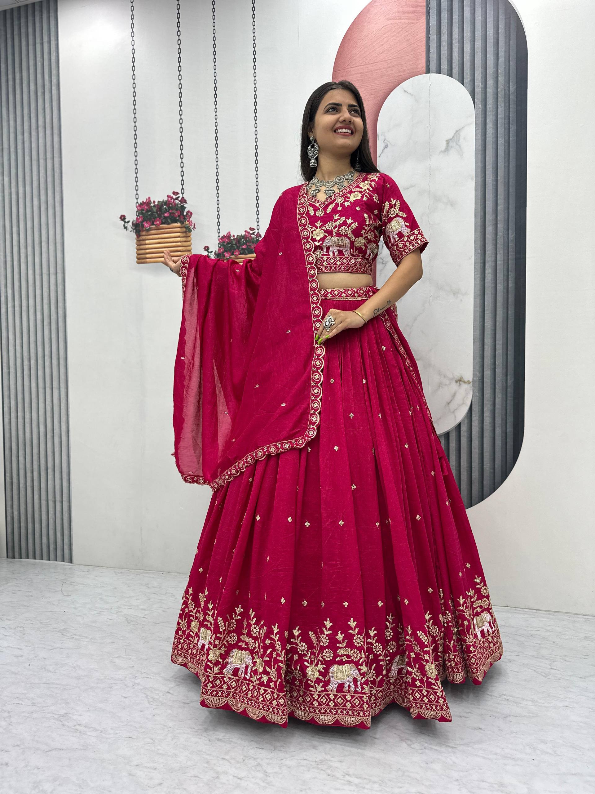 New Festival Vichitra Silk Lehenga Choli with Designer Embroidery Dupatta - Fully Stitched