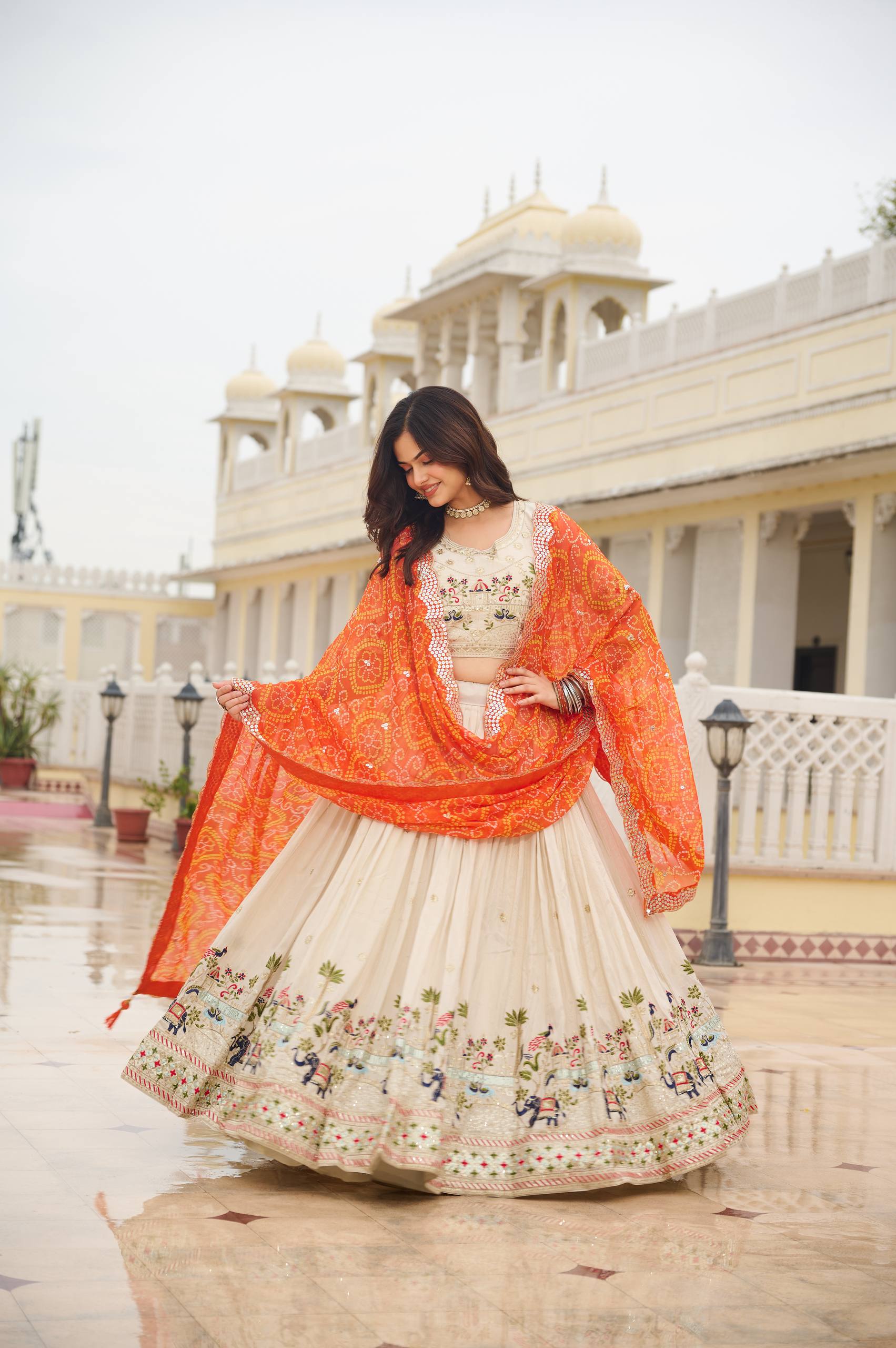 Festival Collection Tissue Silk Lehenga Choli with Bandhej Georgette Dupatta - Fully Stitched