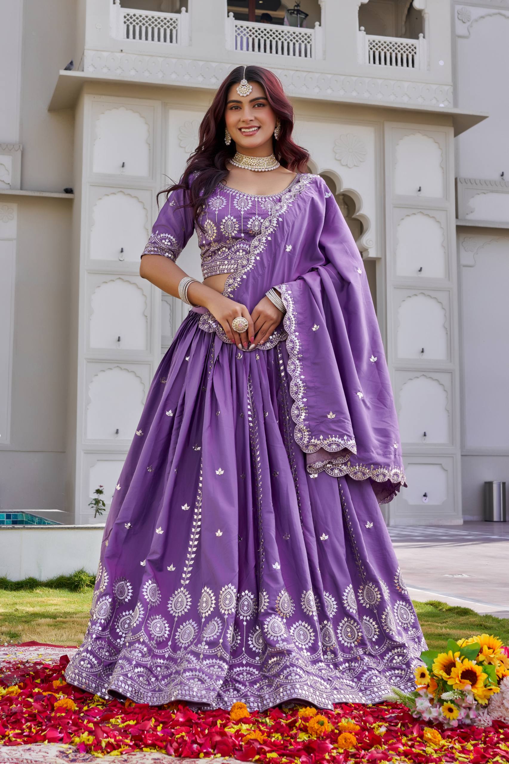 Festival Collection Crepe Silk Lehenga Choli with Heavy Embroidery Sequence Work - Fully Stitched