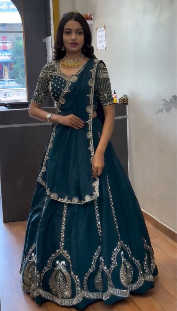 New Festival Chinon Lehenga Choli with Embroidered Dupatta- Fully Stitched
