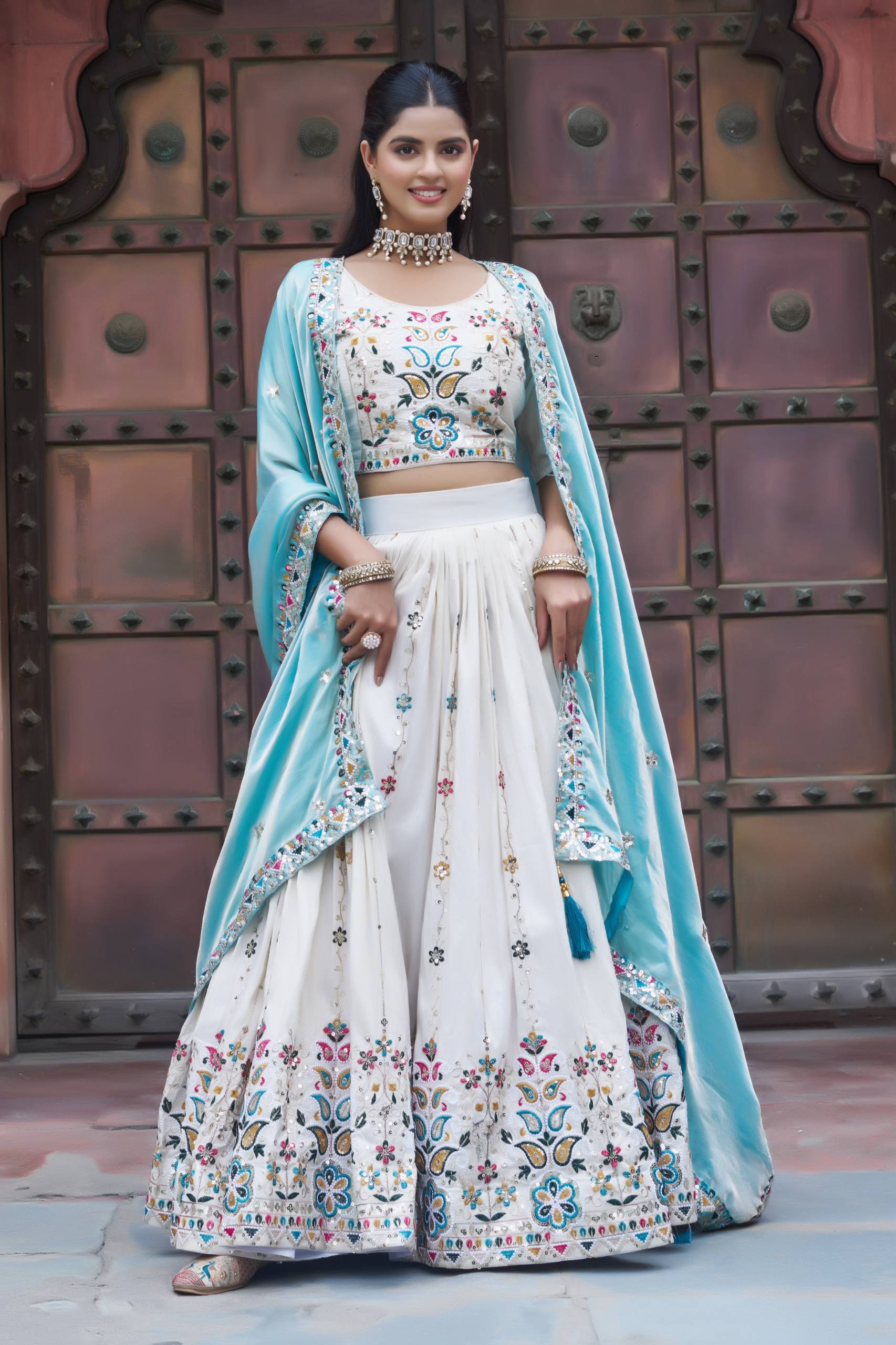 Festival Collection Tissue Silk Lehenga Choli with Heavy Embroidery Sequence Work - Fully Stitched