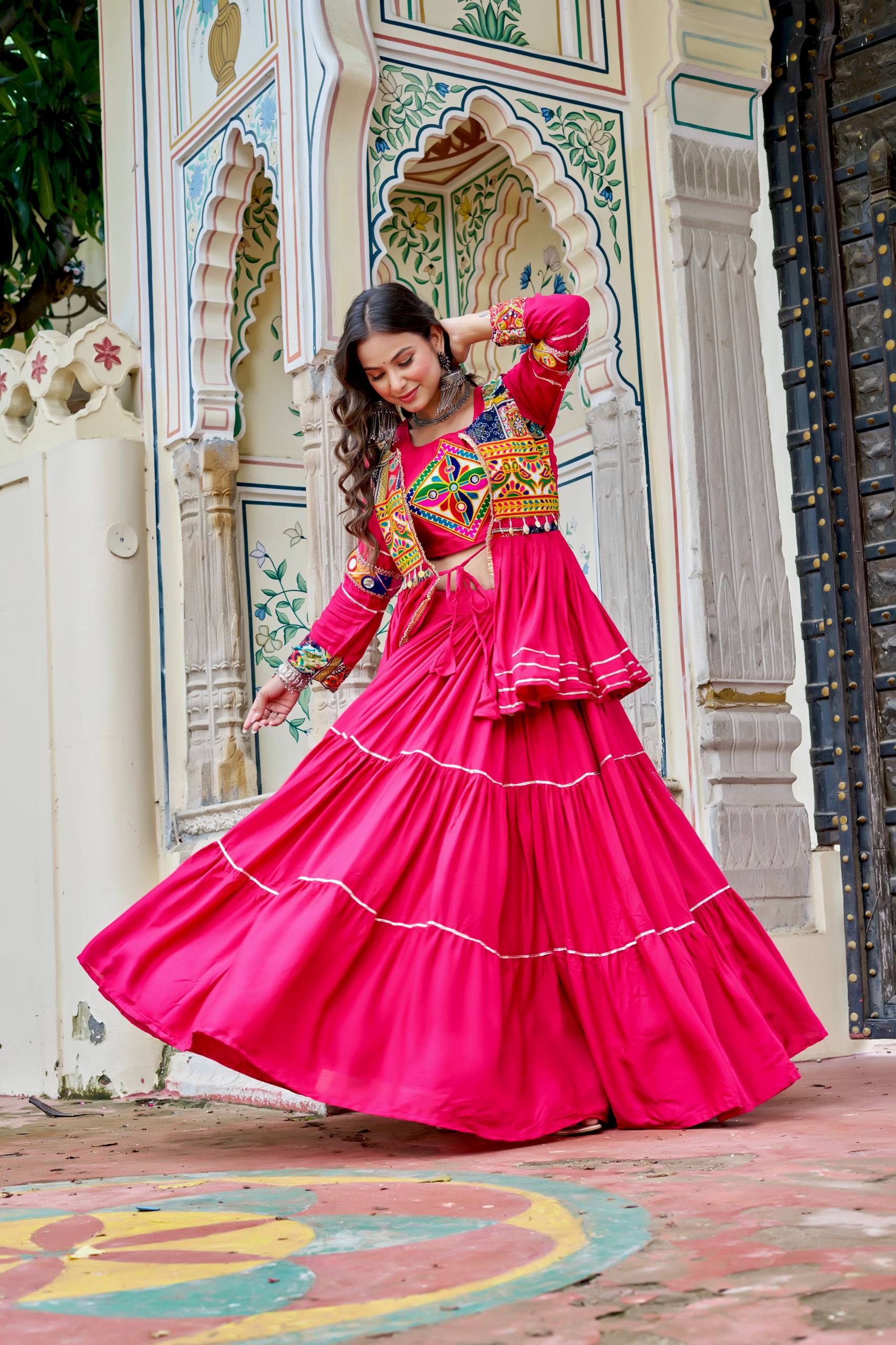 Navratri Special Pure Cotton Gamathi Work Lehenga Choli with Koti - Fully Stitched