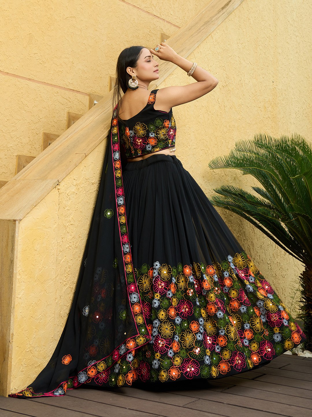 Premium Black Floral Embroidered Georgette Lehenga Choli with Designer Dupatta