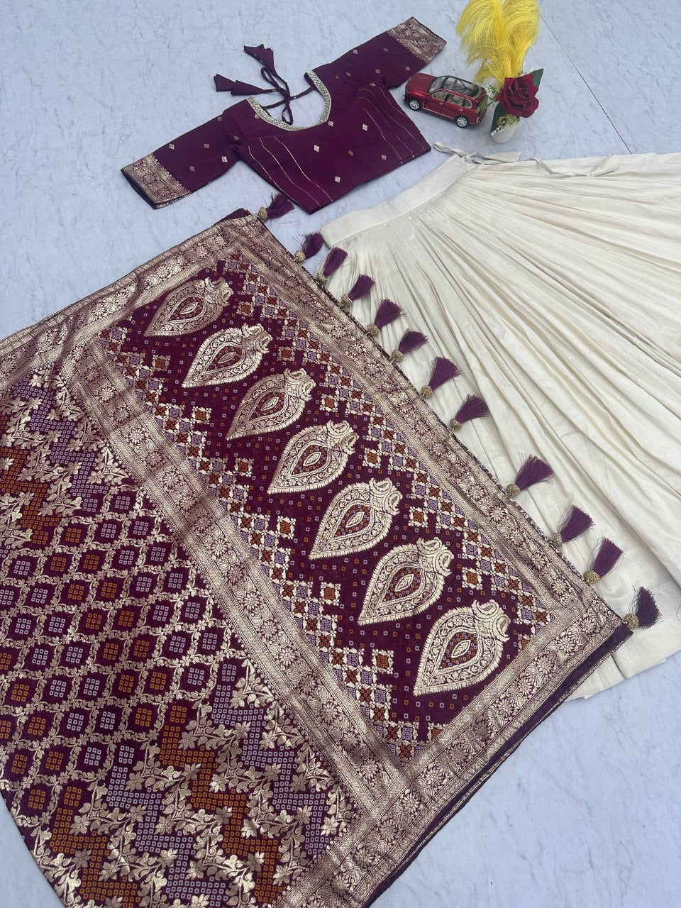 Wedding Special Trending Lehenga Saree with Jacquard Silk Blouse and Simar Silk Lehenga - Ready-Made Patli