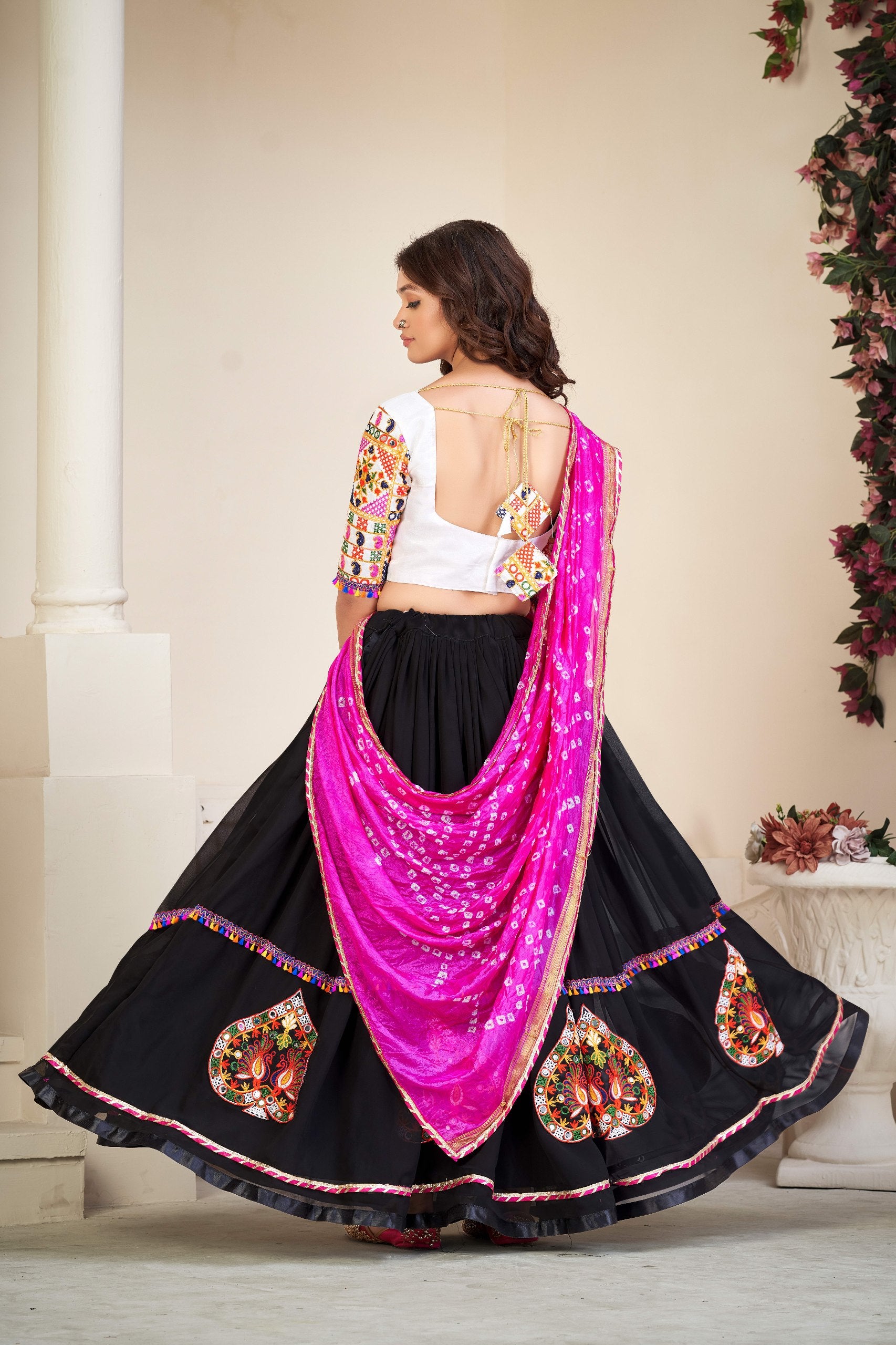 Navratri Special Black Georgette Chaniya Choli with Traditional Kutchi Mirror Work