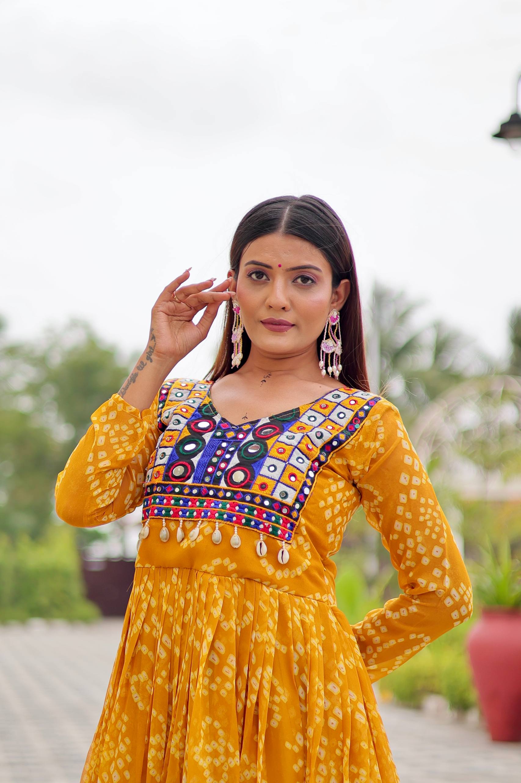 Navratri Special Faux Georgette Gown with Kodi Lace and Real Mirror Work - Fully Stitched