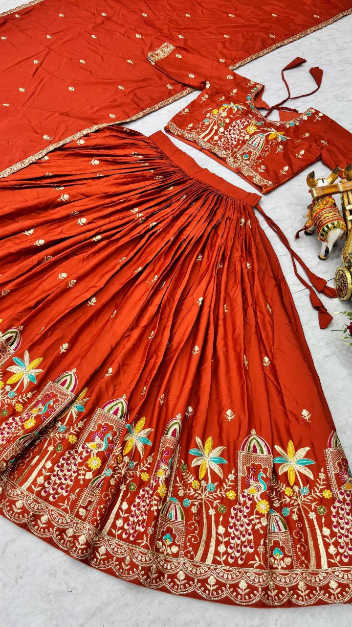 Wedding Collection Pure Crepe Silk Lehenga Choli with Heavy Embroidery Sequence Work - Fully Stitched