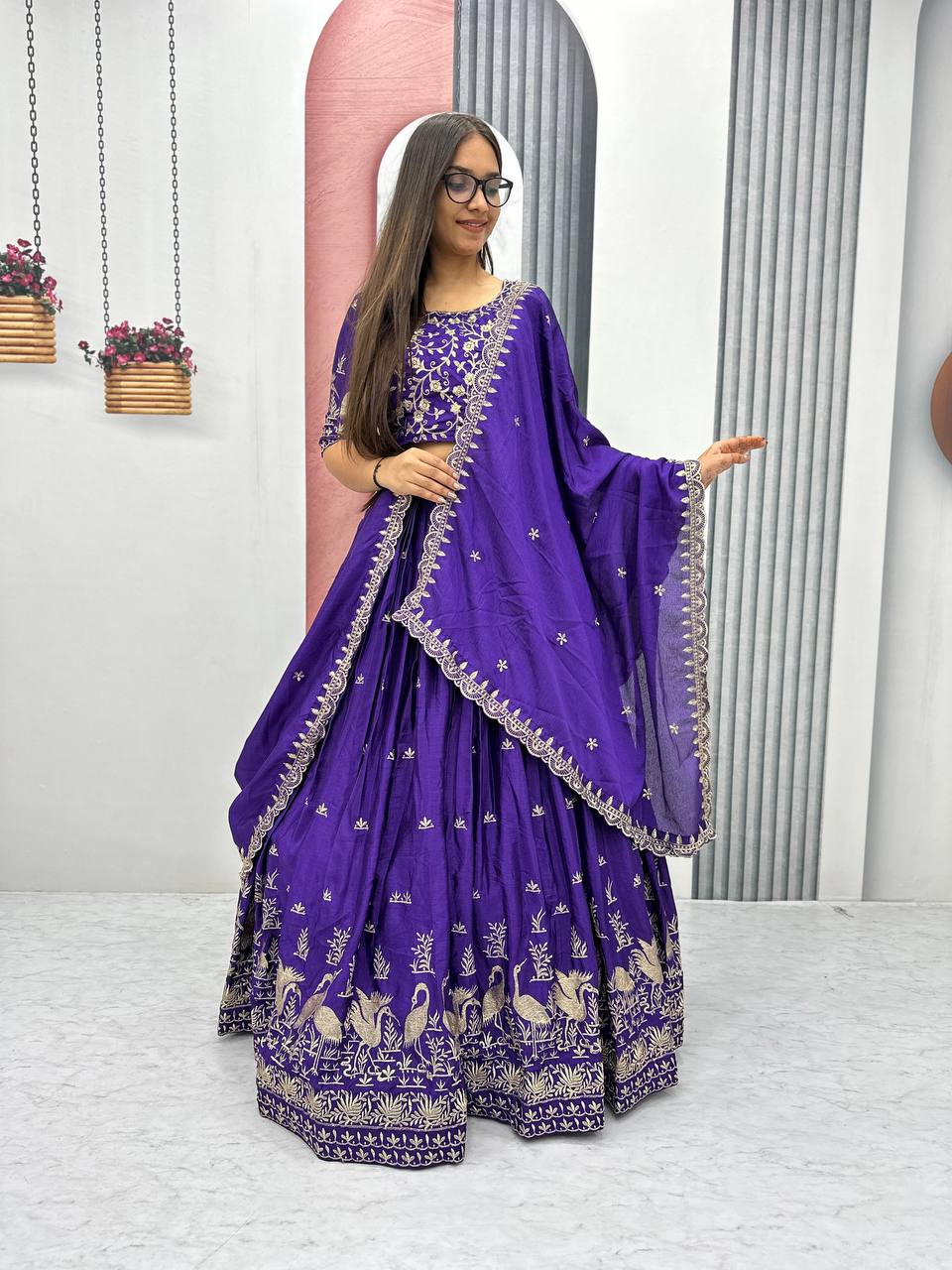 Launching New Festival Chinon Lehenga Choli with Elegant Embroidery Work - Fully Stitched