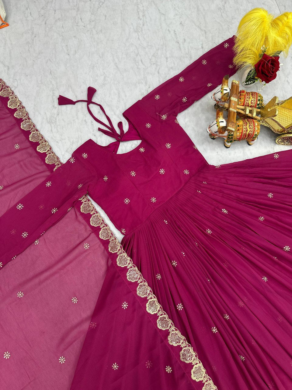 Festival Collection Fox Georgette Long Gown with Heavy Sequence Embroidery Work - Fully Stitched