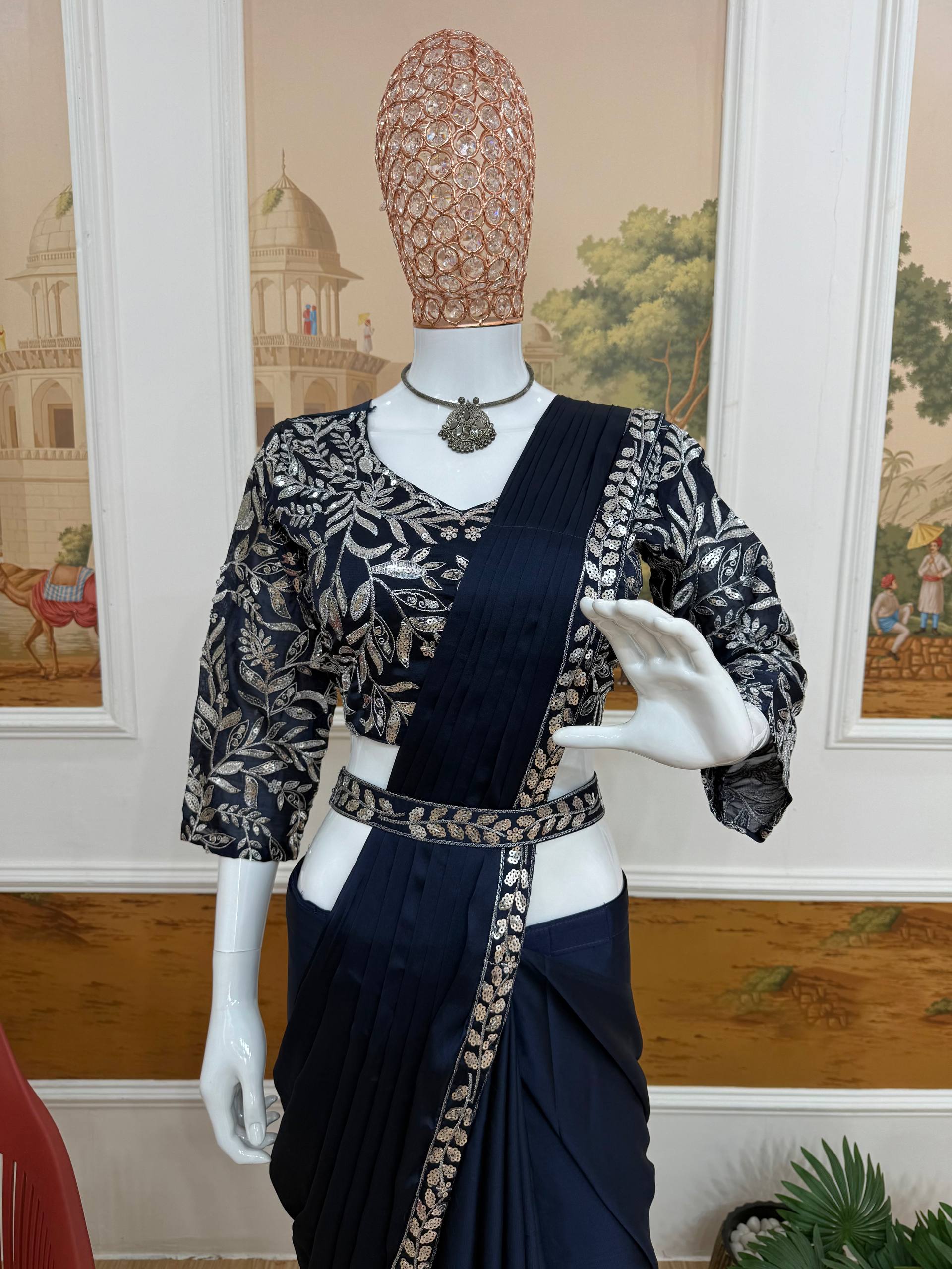 New Superhit Trending Rangoli Ready to Wear Saree with Heavy Embroidered Stylish Blouse - Fully Stitched
