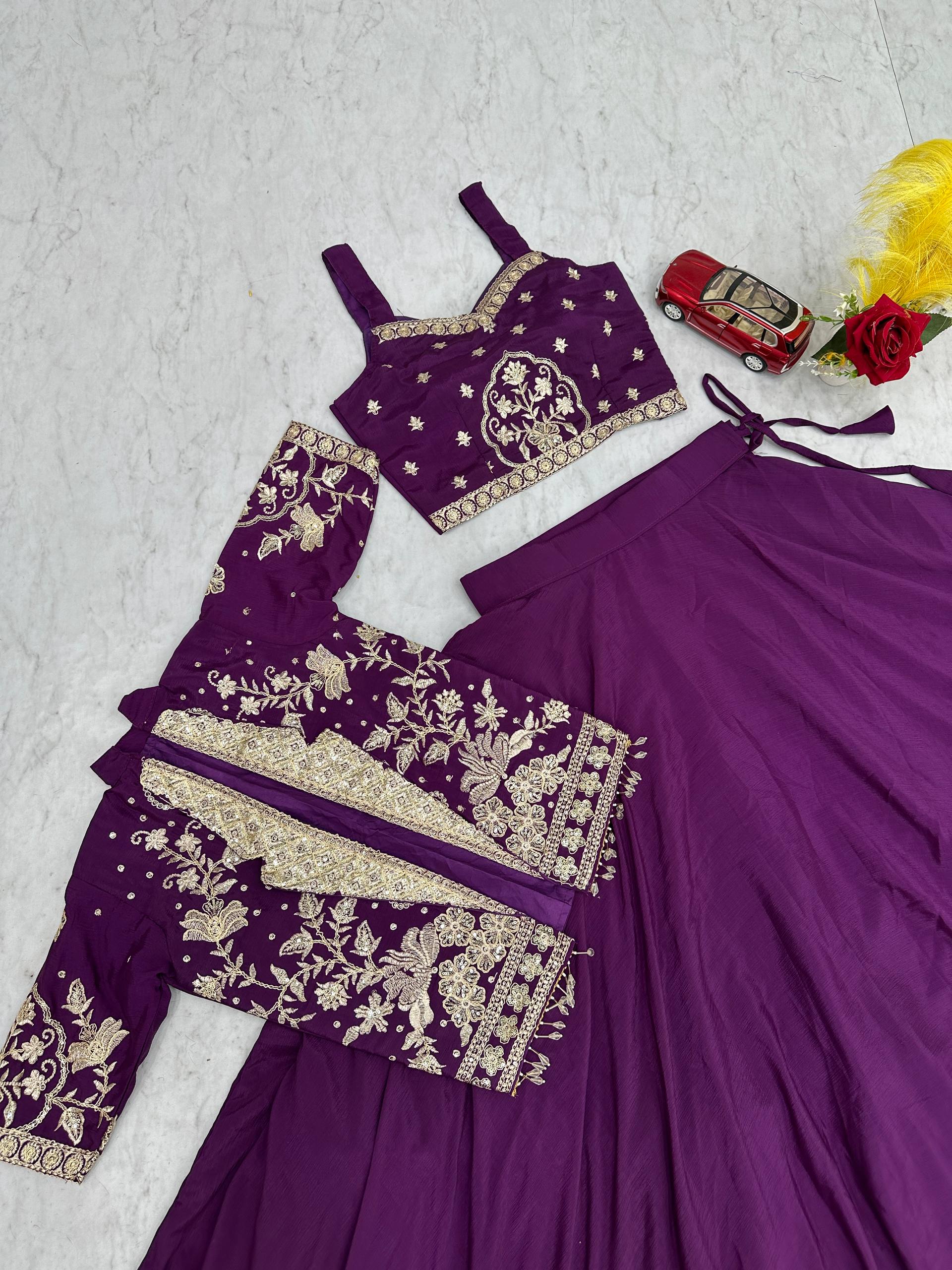 Festival Special Vichitra Silk Crop Top Lehenga with Embroidered Jacket - Fully Stitched