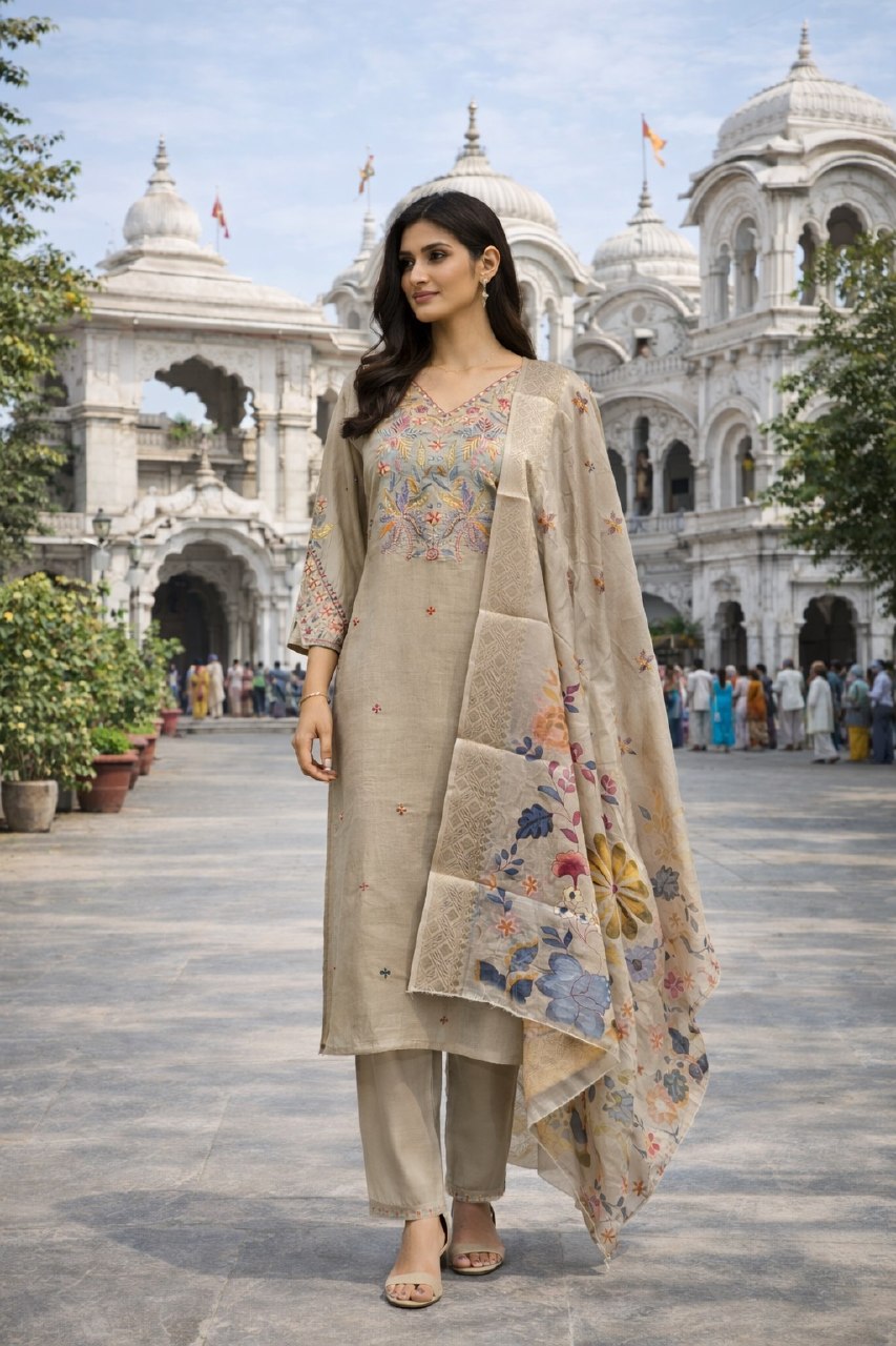 Designer Cotton Silk Embroidered Kurti Pant Set with Digital Print Dupatta - Fully Stitched