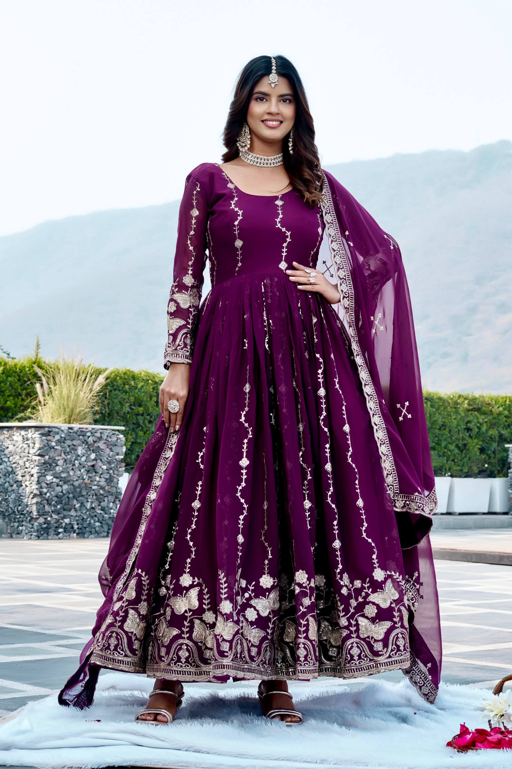 Festival Collection Fox Georgette Long Gown with Heavy Sequence Embroidery Dupatta - Fully Stitched