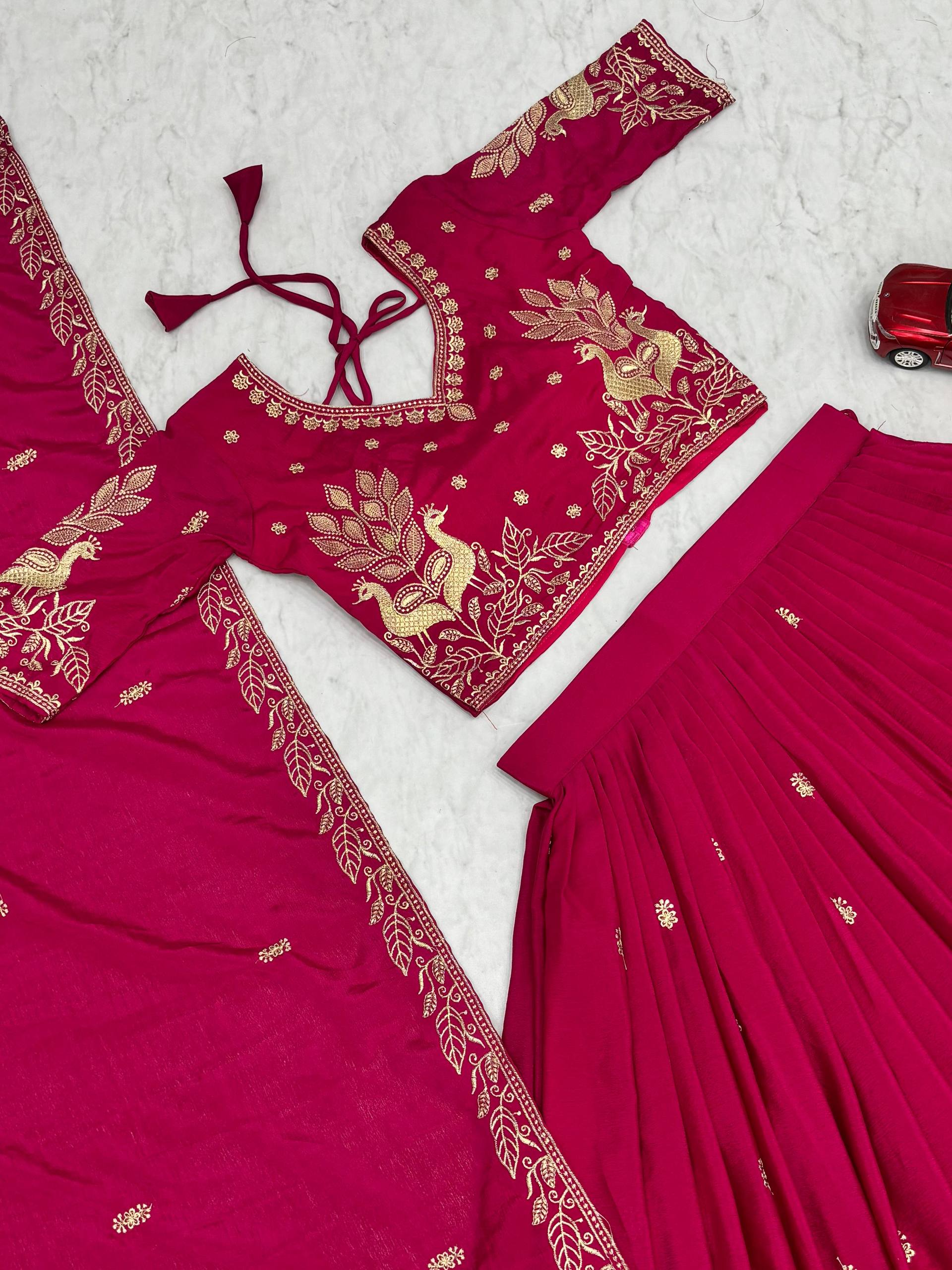 New Festival Chinon Lehenga Choli with Elegant Embroidered Dupatta - Fully Stitched