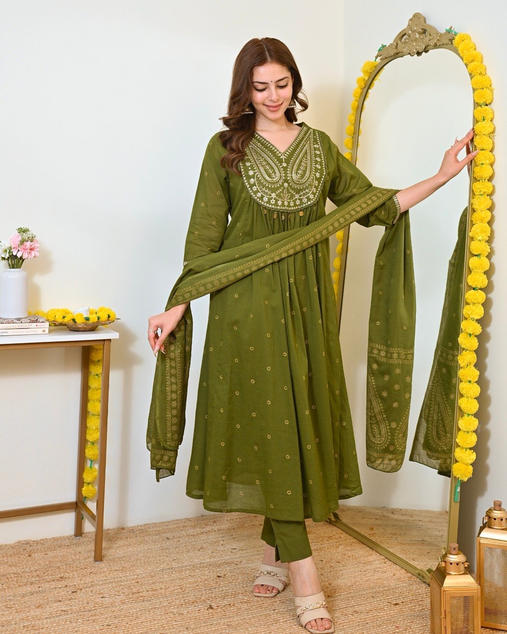Stylish Mul Chanderi Embroidered Kurta Pant Set with Printed Dupatta for Party Wear - Fully Stitched