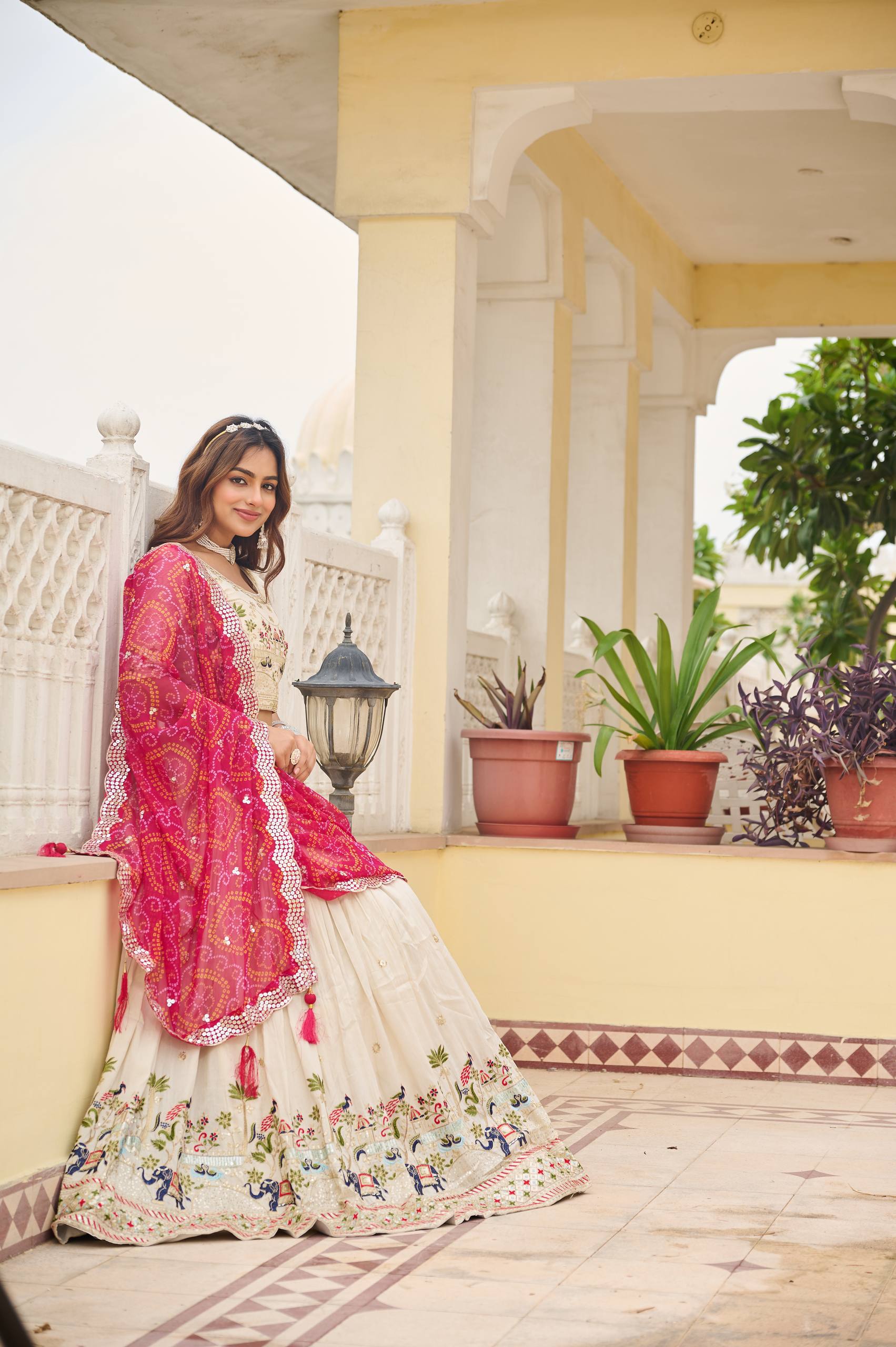 Festival Collection Tissue Silk Lehenga Choli with Bandhej Georgette Dupatta - Fully Stitched