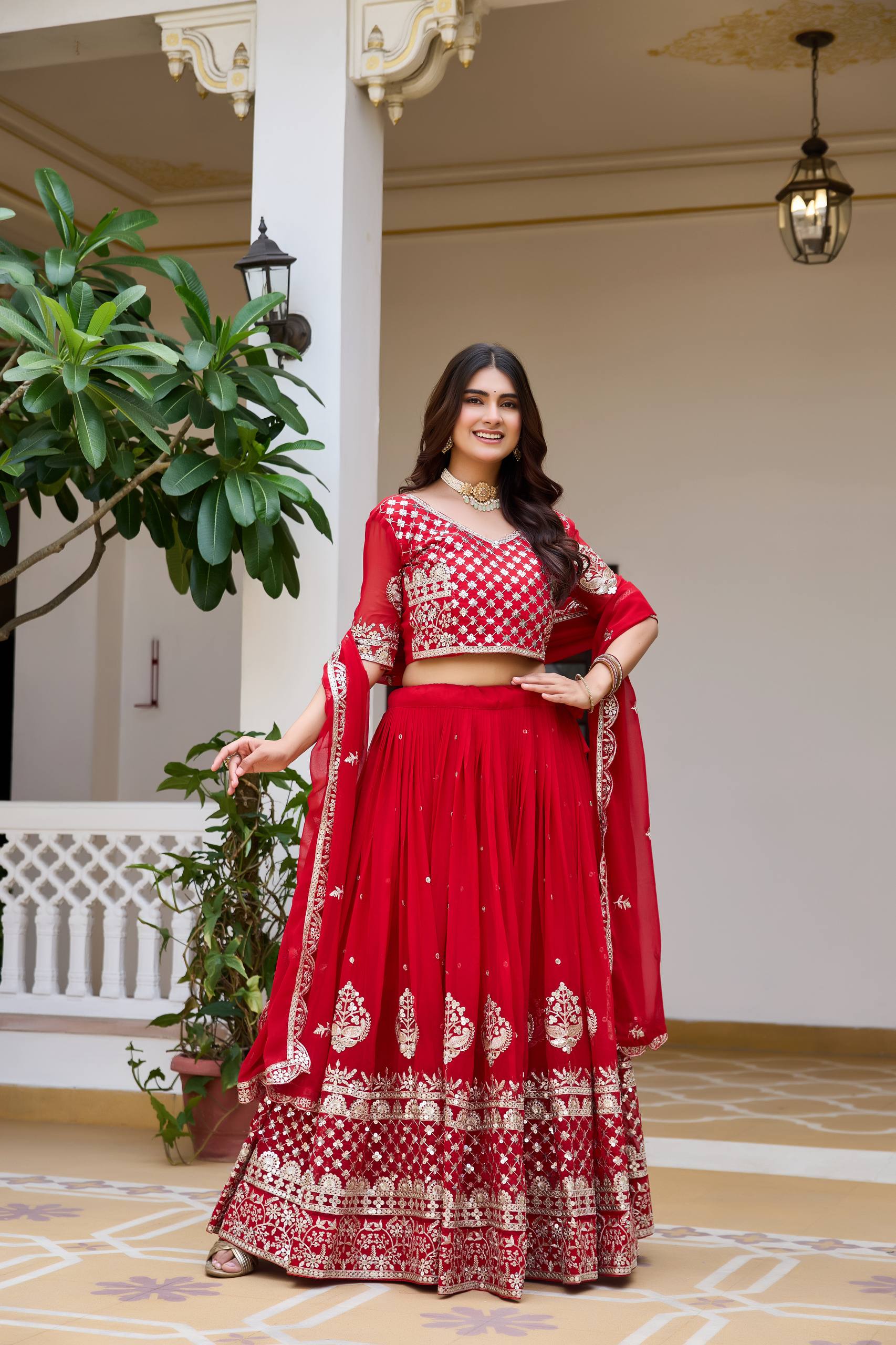 Wedding Special Heavy Fox Georgette Lehenga Choli with 7mm Sequence Embroidery - Fully Stitched