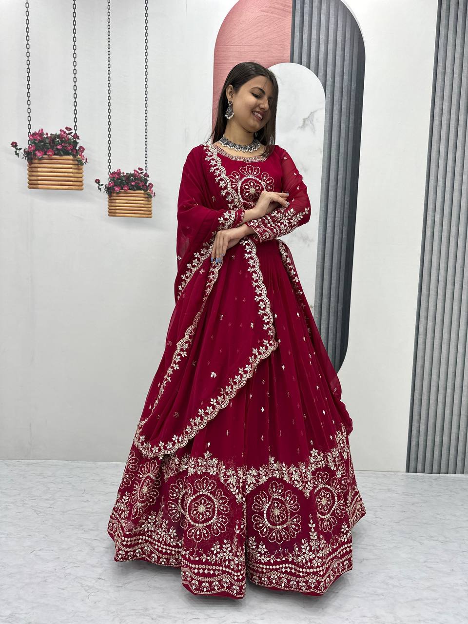 Launching Heavy Embroidered Fox Georgette Lehenga Choli with Dupatta - Fully Stitched