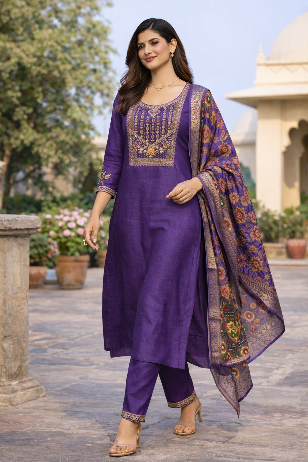 Designer Cotton Silk Kurti Pant Set with Jacquard Shimmer Dupatta | Wedding & Festive Wear Collection