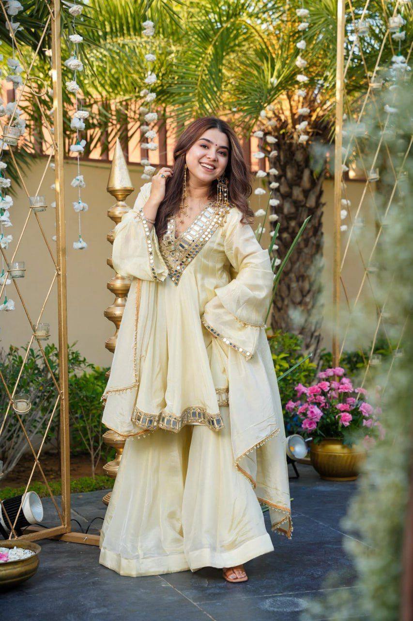 Premium Silk Kurti Set for Women | Designer Real Mirror Work Kurti with Silk Pant & Handwork Dupatta | Wedding, Festive & Party Wear Collection&nbsp (K)-1011