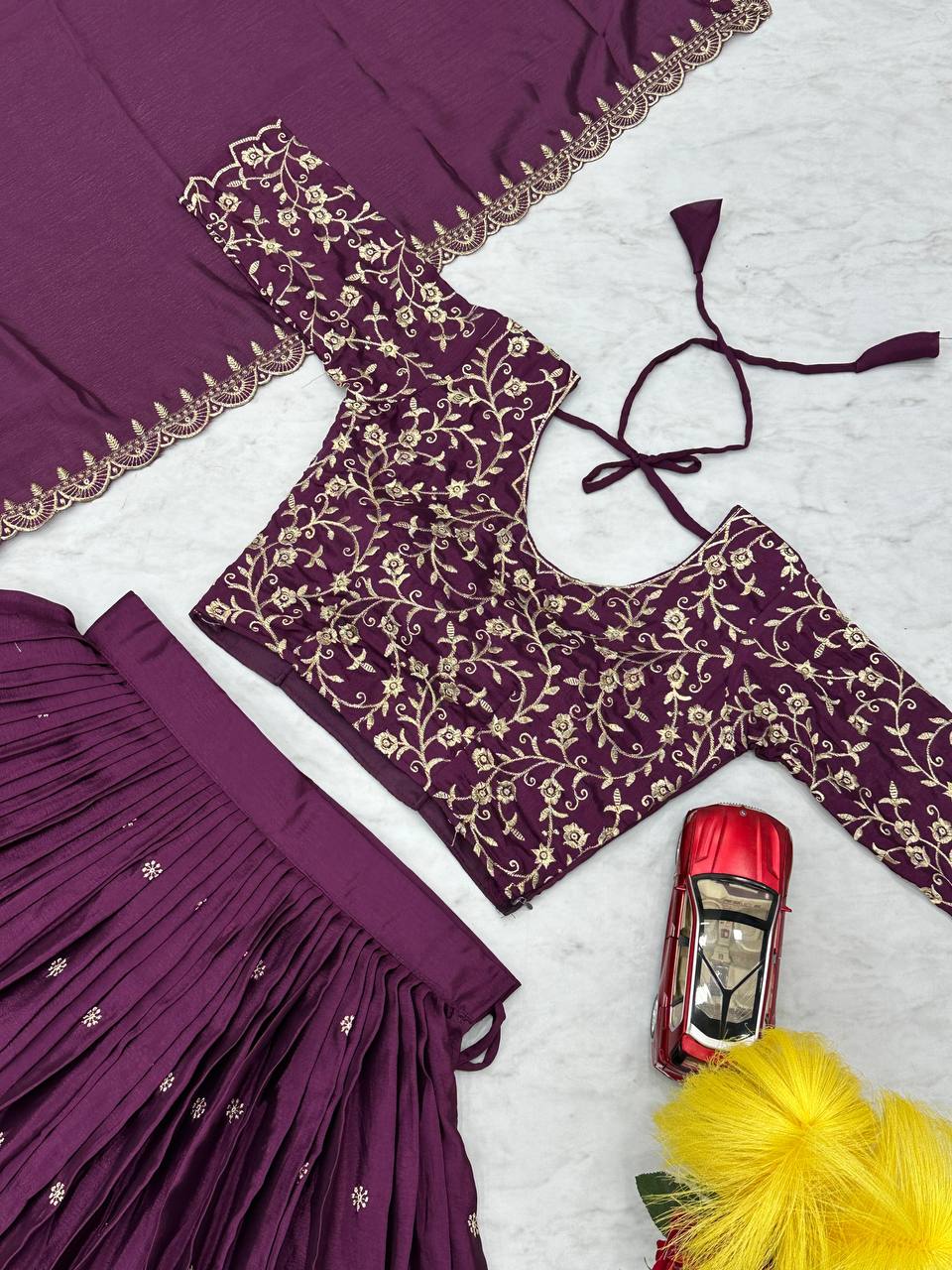 Launching New Festival Chinon Lehenga Choli with Embroidered Dupatta - Fully Stitched