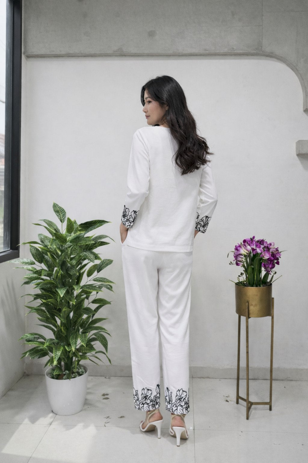 Women's Embroidered Bindu Bubbal Co-Ord Set with V-Neck Top and Pant - Fully Stitched