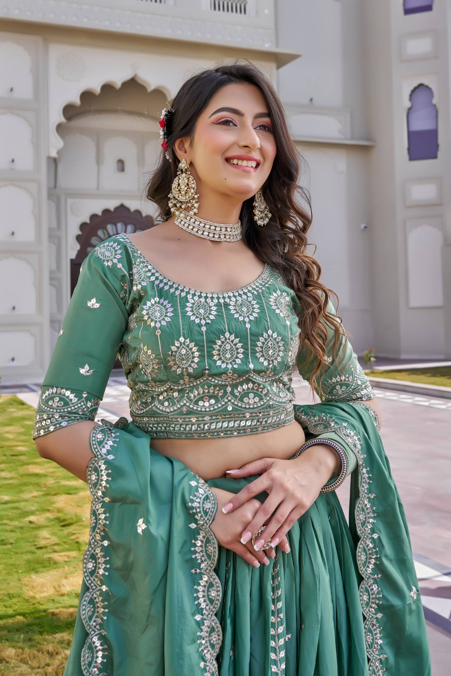 Festival Collection Crepe Silk Lehenga Choli with Heavy Embroidery Sequence Work - Fully Stitched