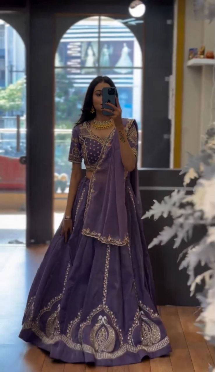 New Festival Chinon Lehenga Choli with Embroidered Dupatta- Fully Stitched