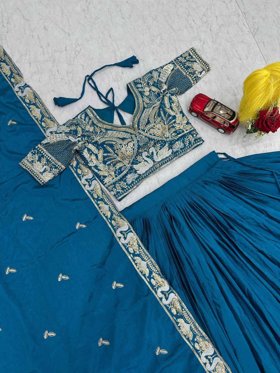 New Festival Chinon Lehenga Choli with Heavy Embroidered Dupatta - Fully Stitched