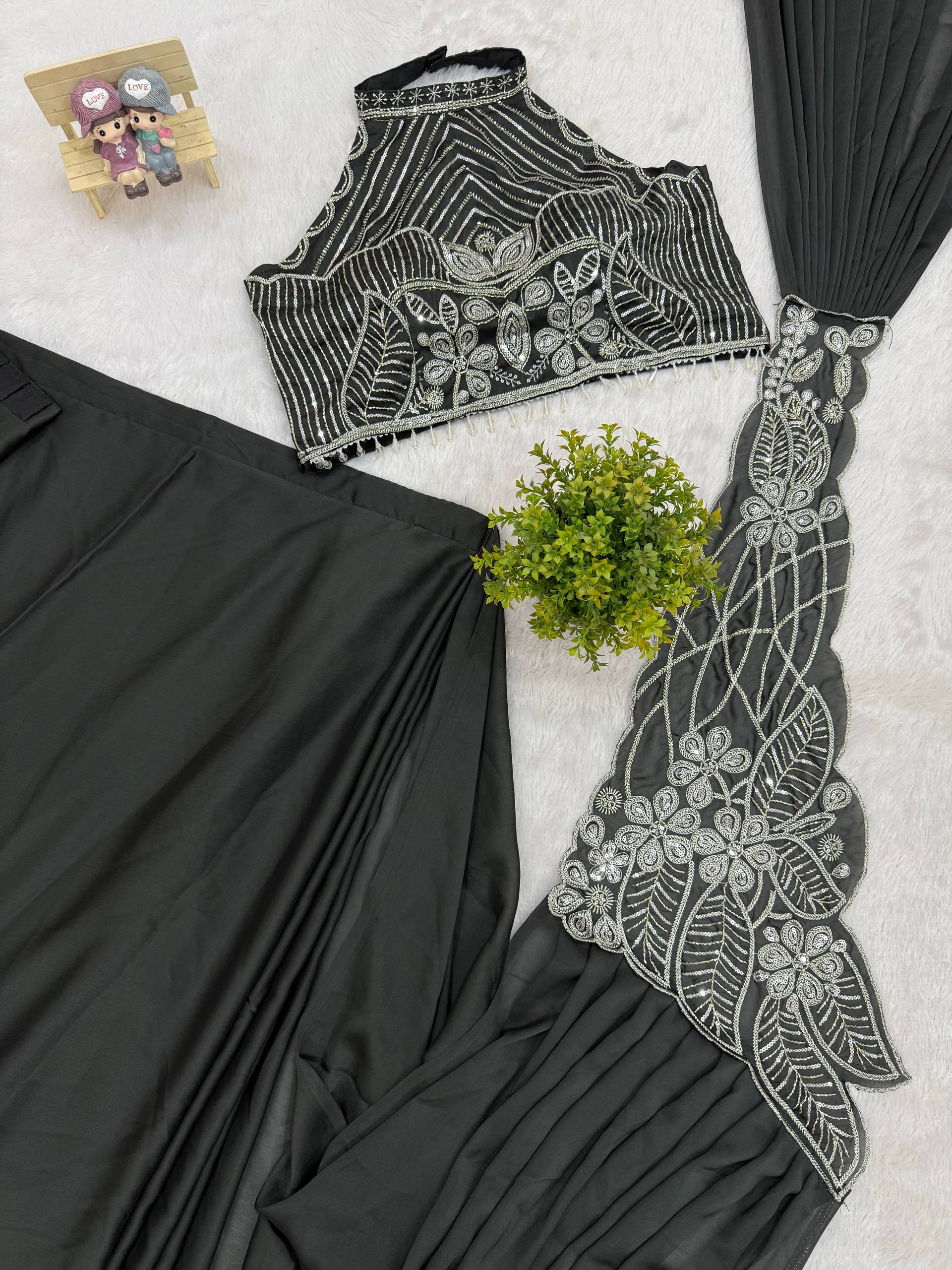 New Superhit Trending Rangoli Ready to Wear Saree with Fully Embroidered Beads Work Blouse - Fully Stitched