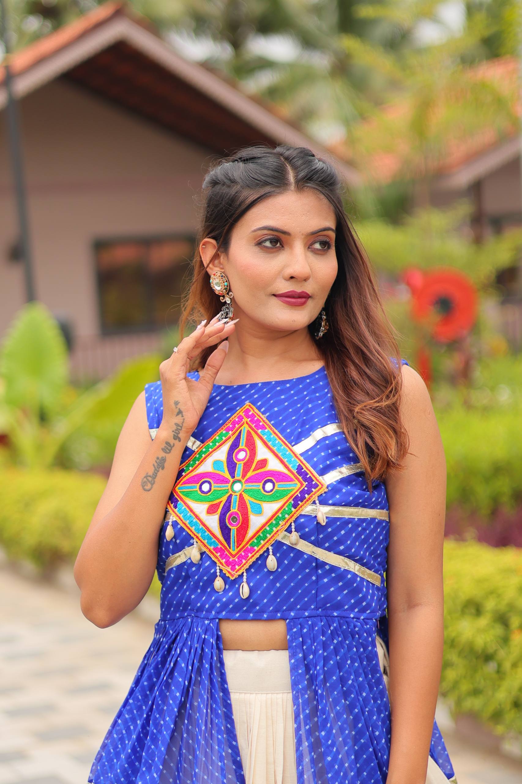 Navratri Special Gamathi Work Cotton Lehenga Choli with 9 Meter Flair - Fully Stitched