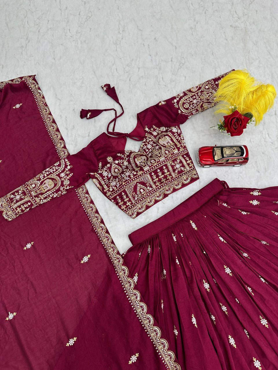 New Festival Vichitra Silk Lehenga Choli with Heavy Sequence Embroidery - Fully Stitched