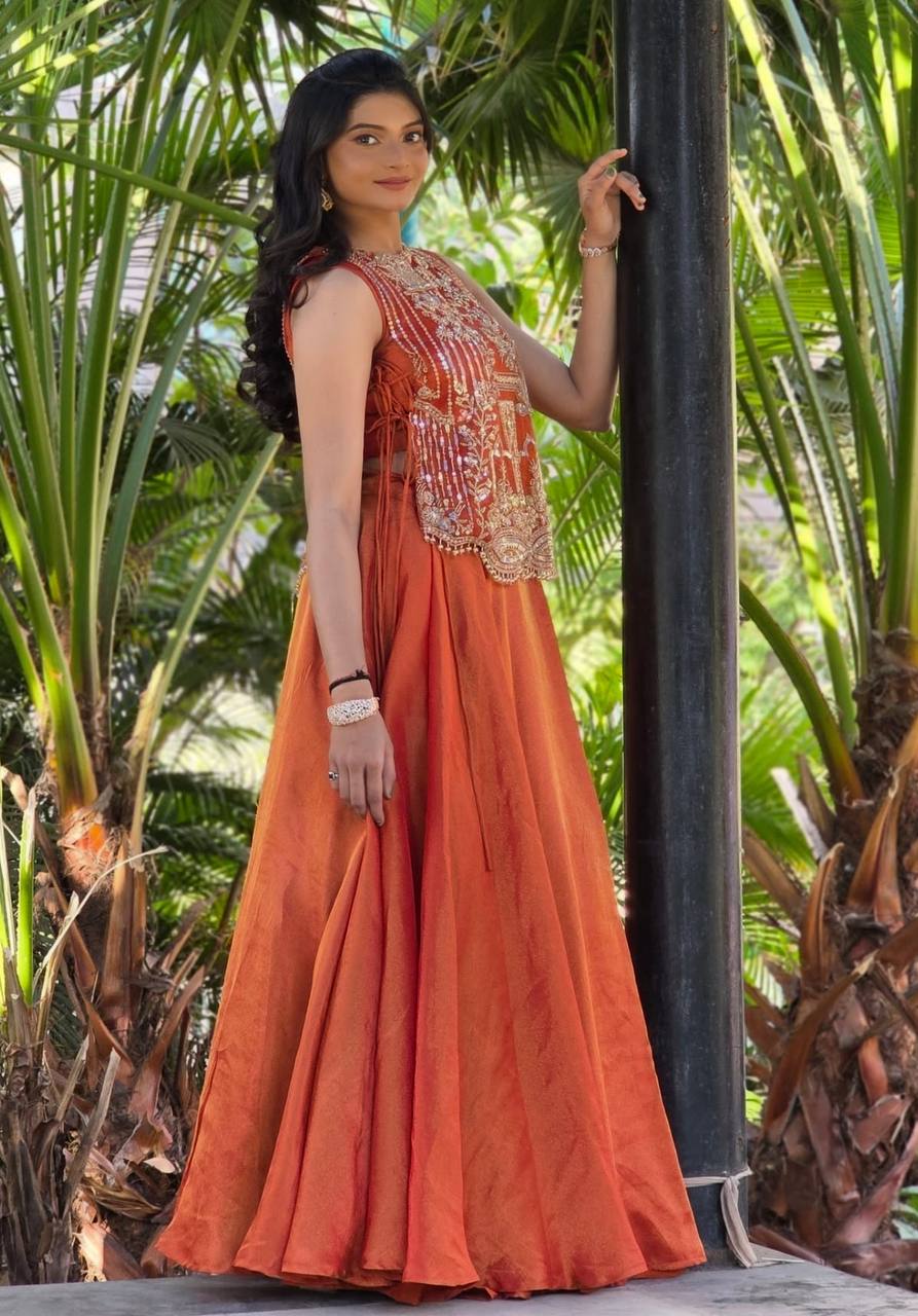 Party Wear Indo Western Lehenga with Heavy Work Shrug - Fully Stitched