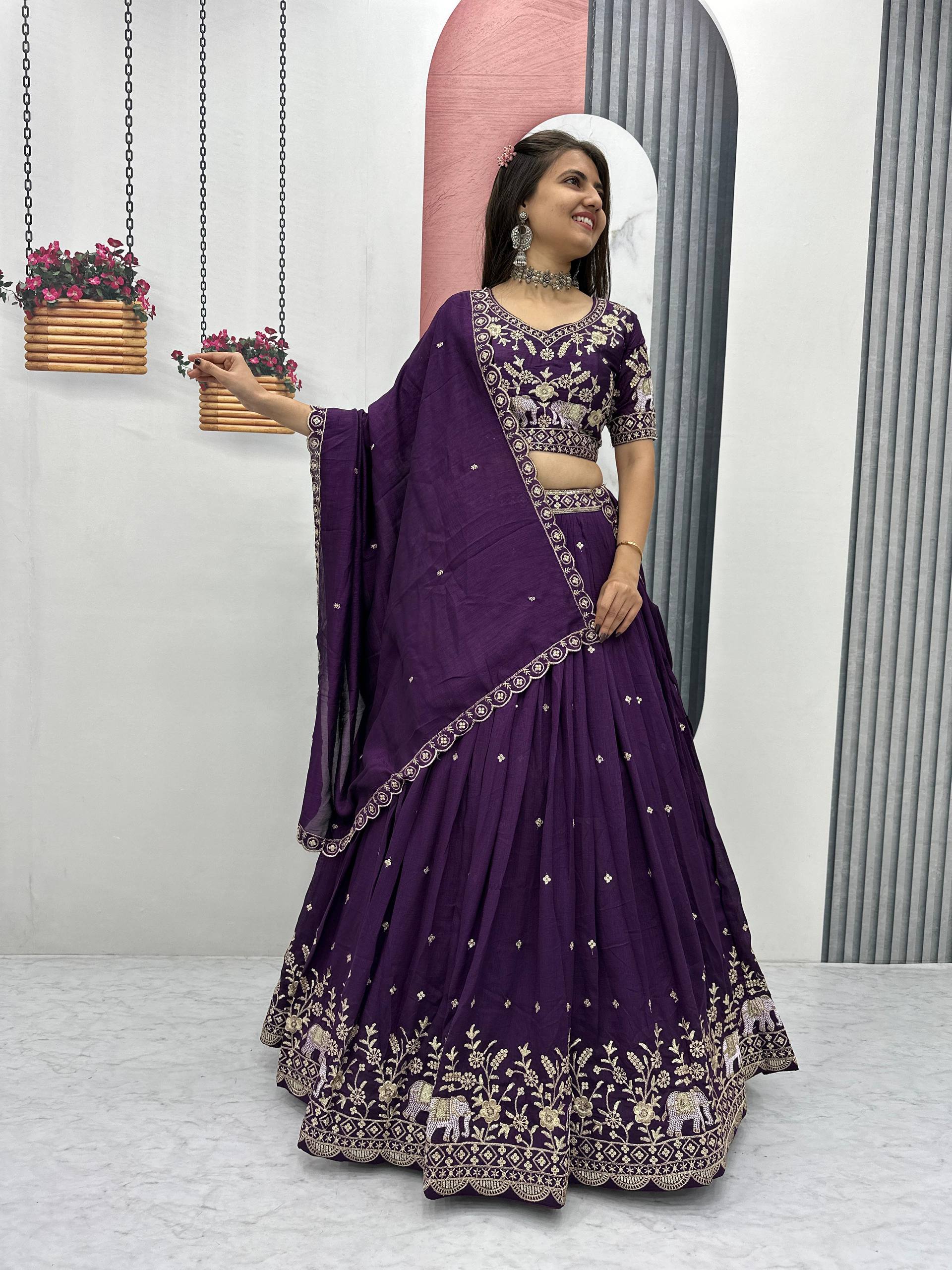 New Festival Vichitra Silk Lehenga Choli with Designer Embroidery Dupatta - Fully Stitched