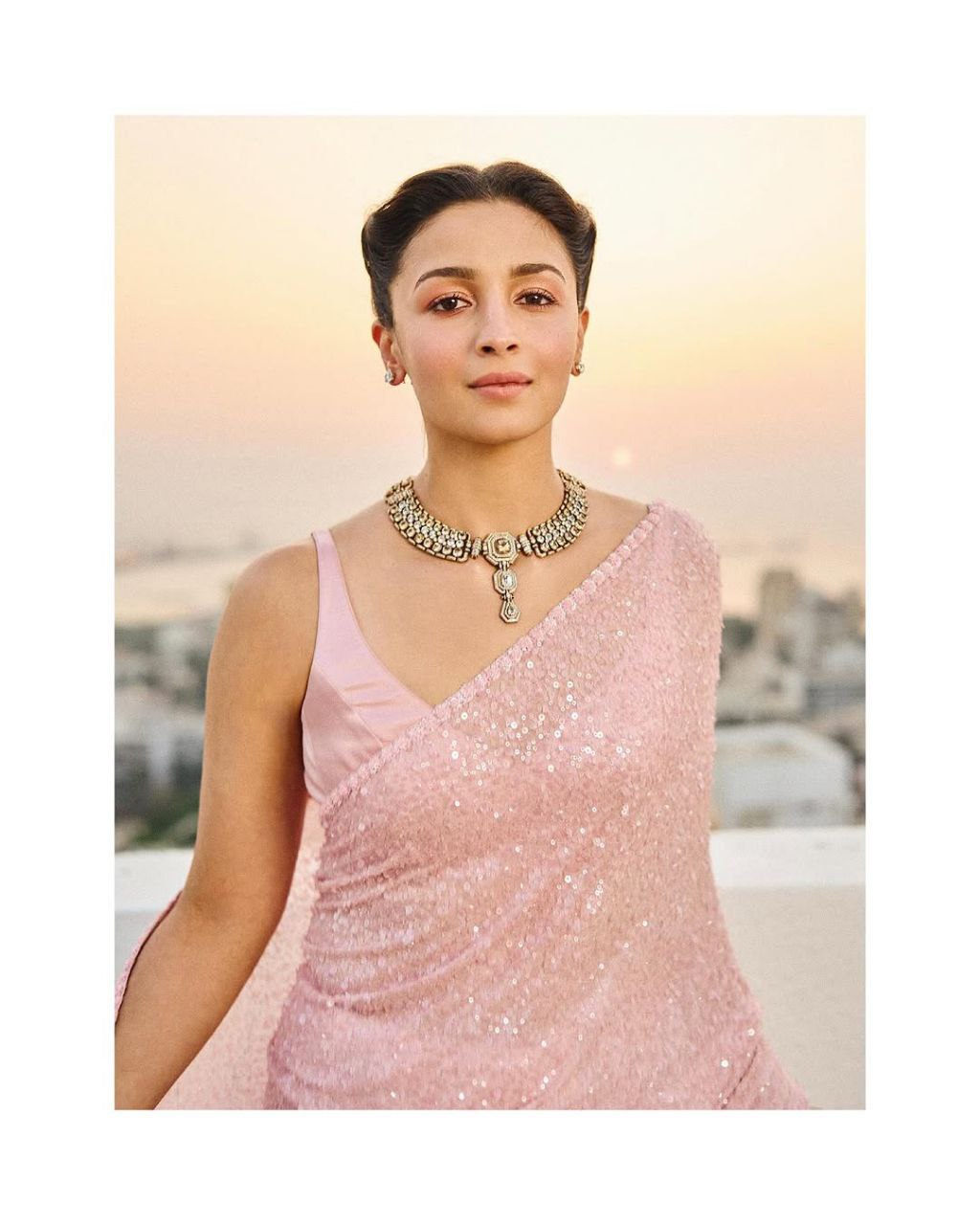 Bollywood Alia Bhatt Inspired Faux Georgette Sequins Embroidered Designer Saree