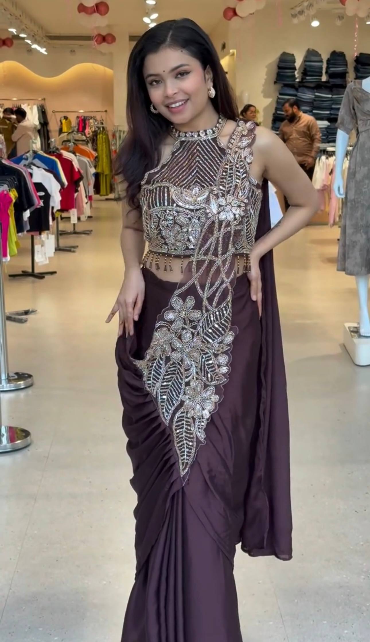 New Superhit Trending Rangoli Ready to Wear Saree with Fully Embroidered Beads Work Blouse - Fully Stitched