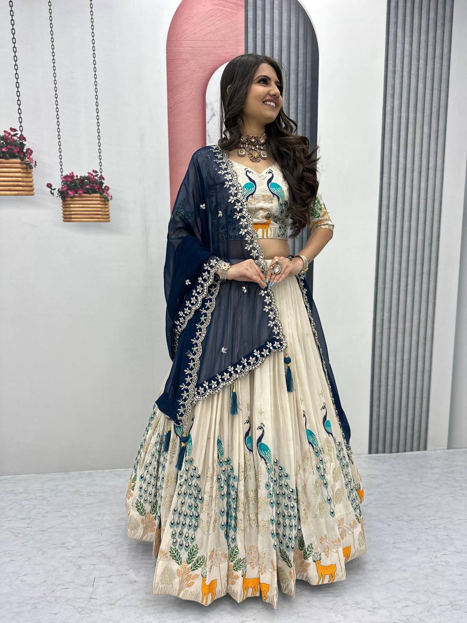 Wedding Wear Tissue Silk Lehenga Choli with Heavy Sequence Work and Dupatta - Fully Stitched