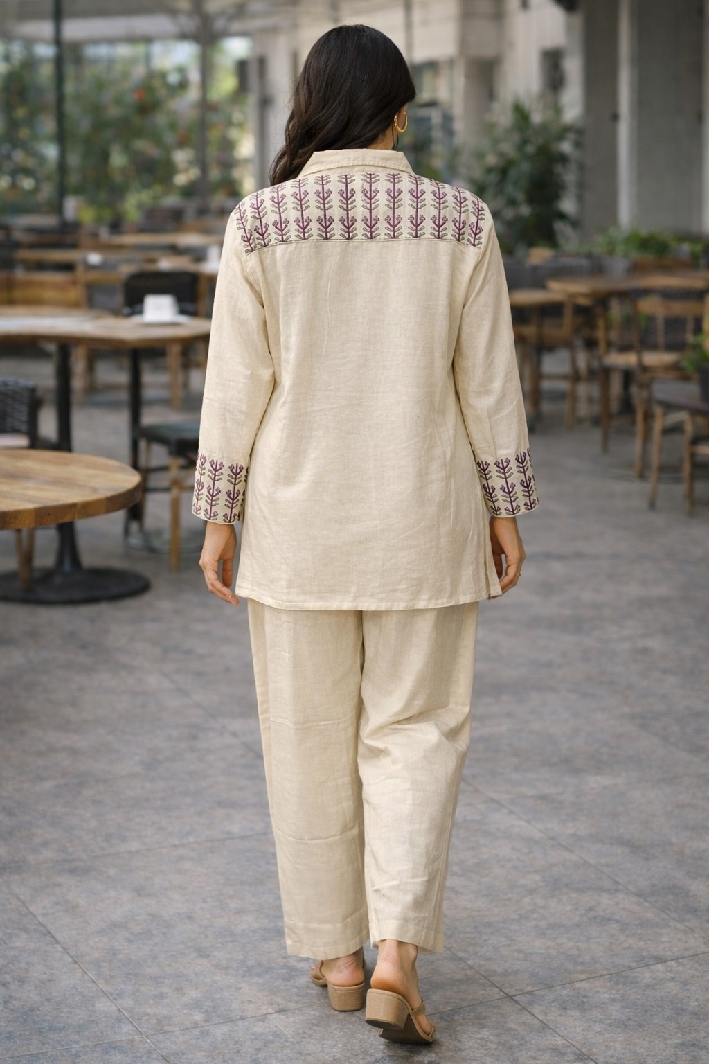 Women's Pure Cotton White Embroidered Co-Ord Set with Shirt Collar Top and Pant - Fully Stitched