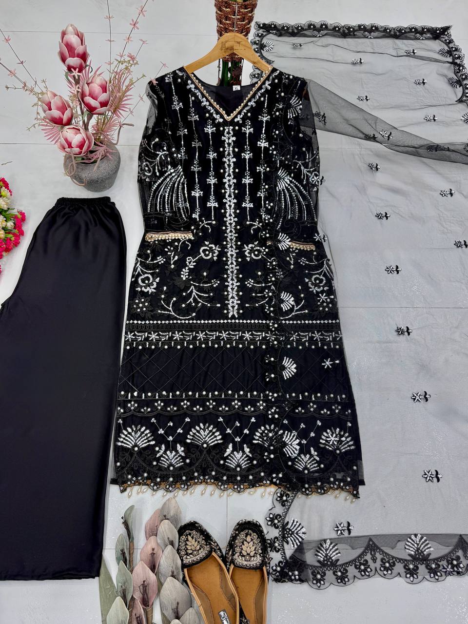 NEW DESIGNER HEAVY  SOFT NET SHARARA SUIT SET
