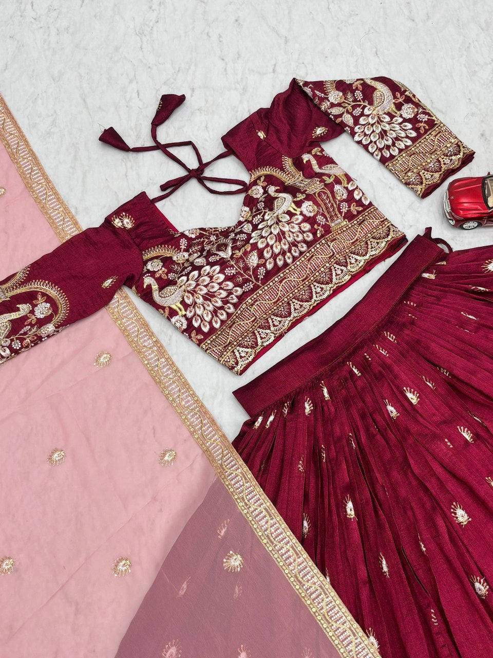 New Festival Vichitra Silk Lehenga Choli with Heavy Embroidered Dupatta - Fully Stitched