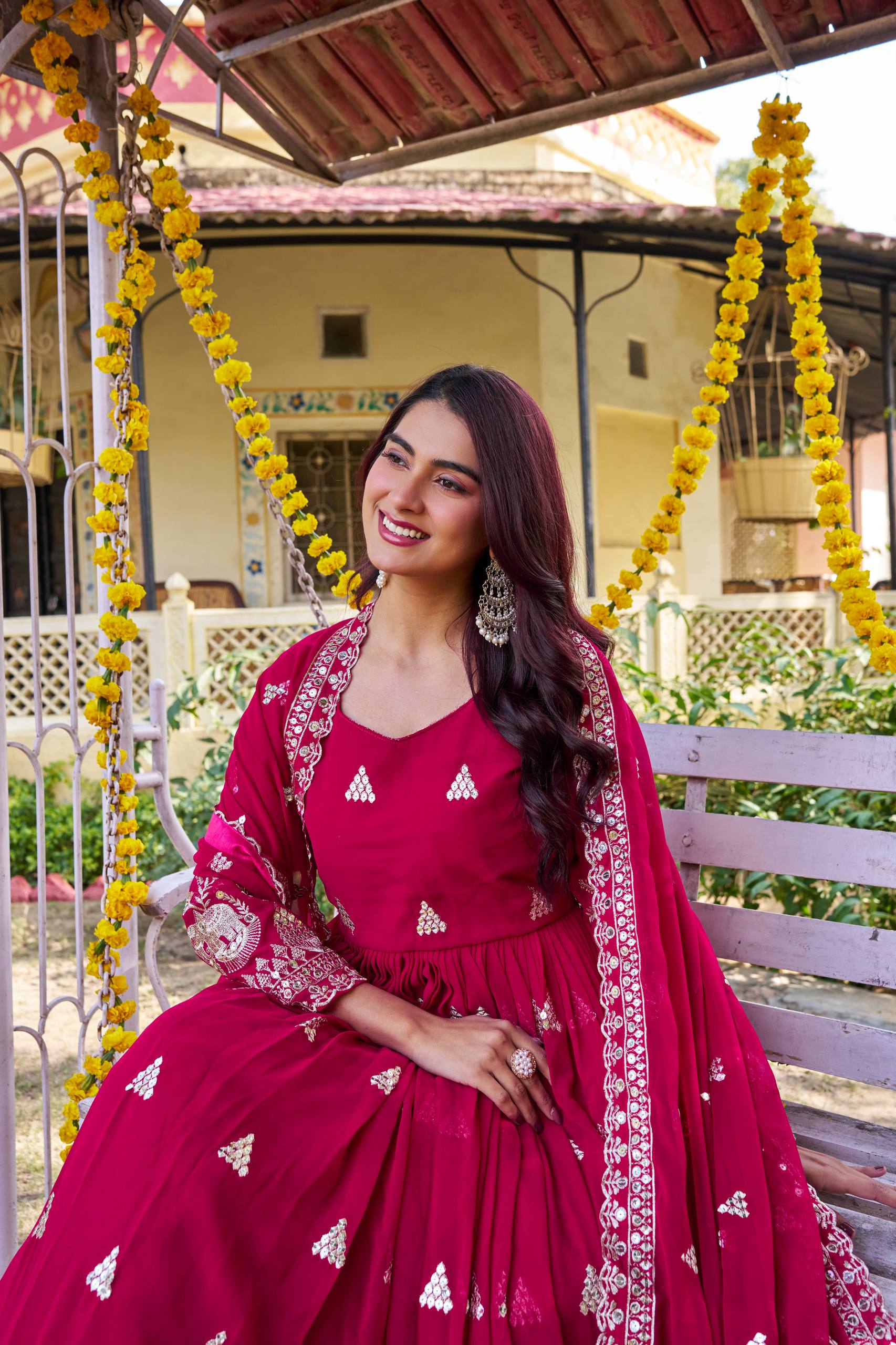 Festival Collection Fox Georgette Long Gown with Heavy 7MM Sequence Embroidery Dupatta - Fully Stitched