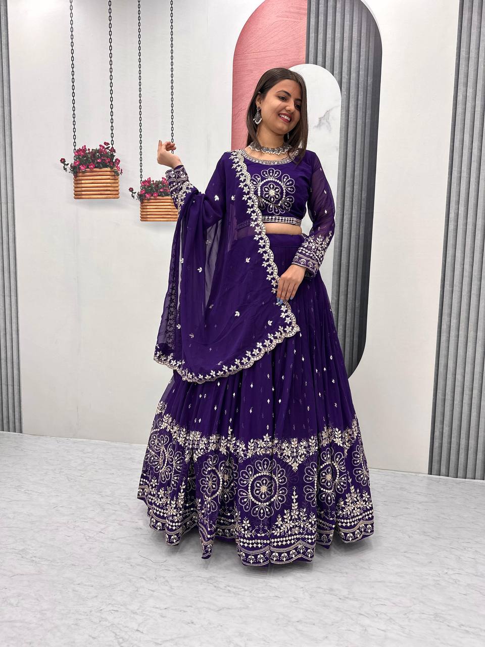Launching Heavy Embroidered Fox Georgette Lehenga Choli with Dupatta - Fully Stitched