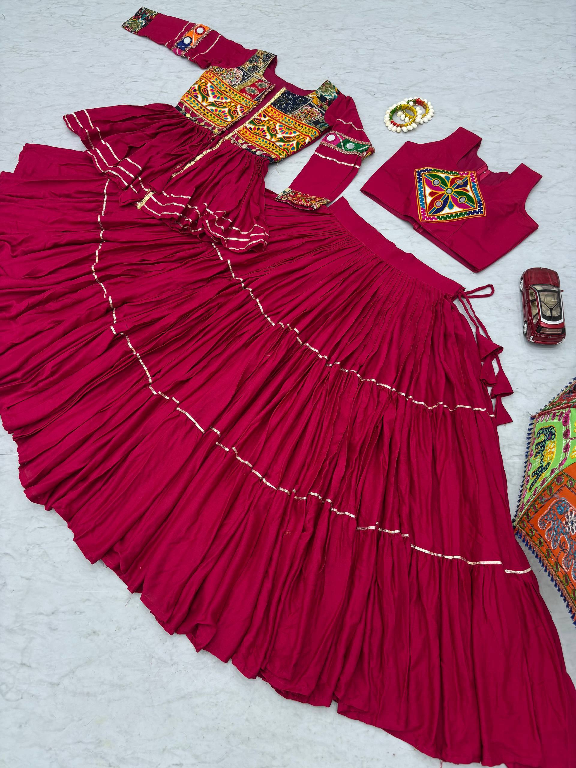 Navratri Special Pure Cotton Gamathi Work Lehenga Choli with Koti - Fully Stitched