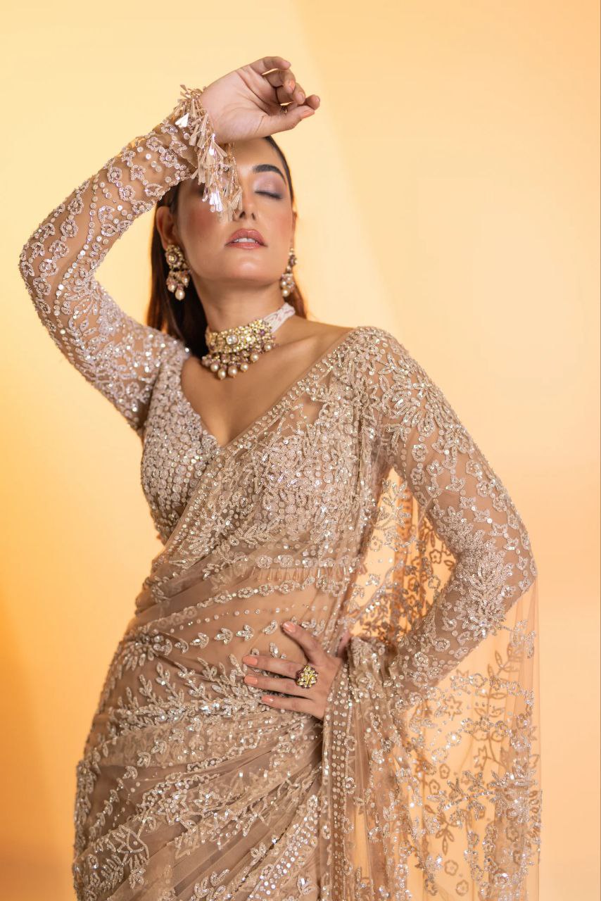 Bollywood Blockbuster Butterfly Net Sequins Embroidered Saree with Designer Blouse