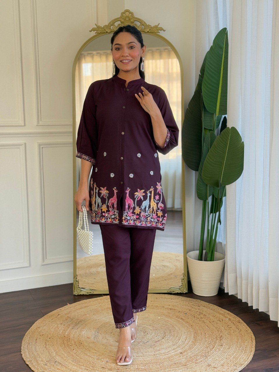 Modern Viscose Rayon Co-Ord Set for Women with Embroidery Work - Fully Stitched