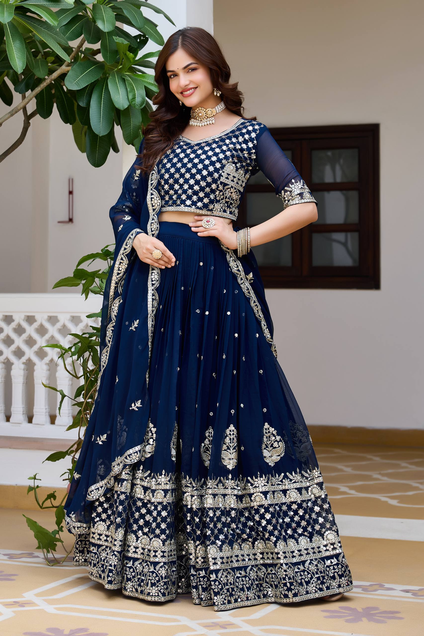 Wedding Special Heavy Fox Georgette Lehenga Choli with 7mm Sequence Embroidery - Fully Stitched