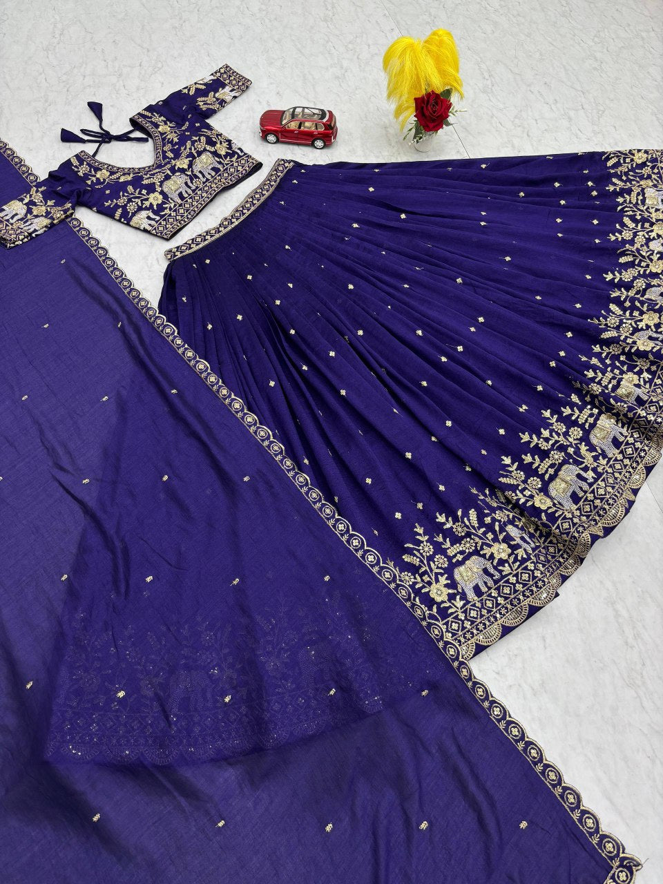 New Festival Vichitra Silk Lehenga Choli with Designer Embroidery Dupatta - Fully Stitched