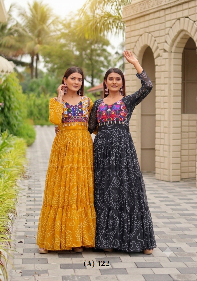 Navratri Special Faux Georgette Gown with Kodi Lace and Real Mirror Work - Fully Stitched